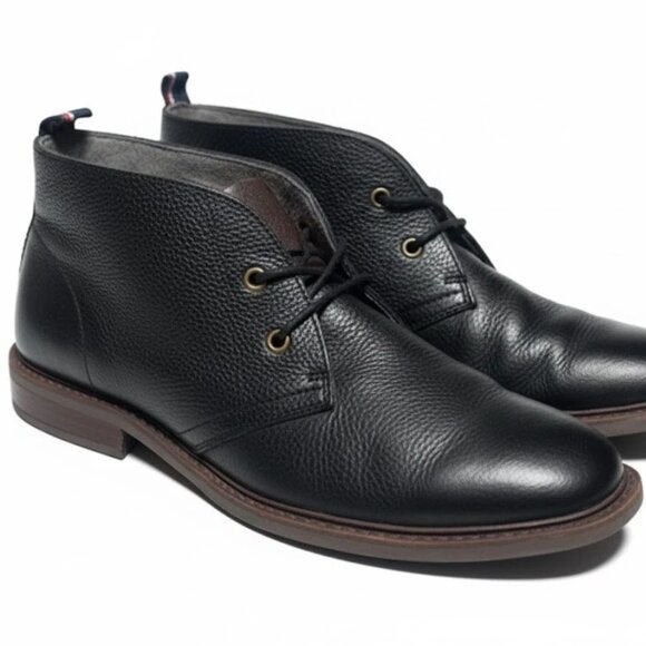 Tommy Hilfiger black leather semi boots Size 10 - Picture 1 of 8